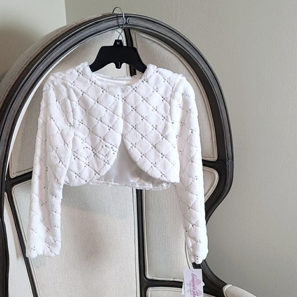 Little Girl Long Sleeve Sequin Faux Fur Jacket